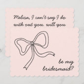 私の花嫁の仲間にいて！ピンクの蝶ネクタイ 花嫁の提案 招待状 (正面/裏面)