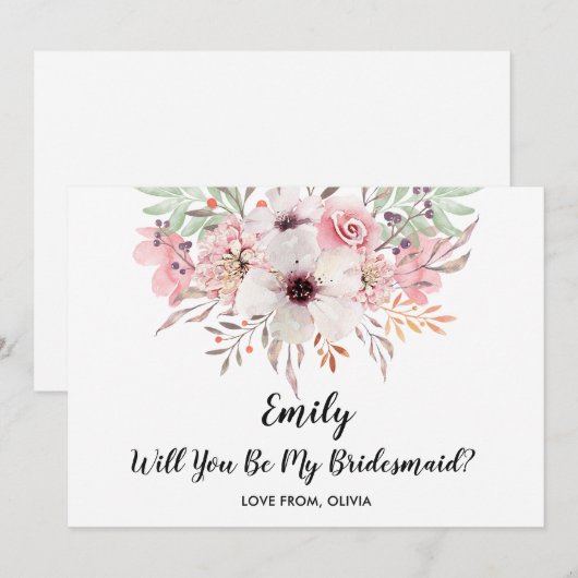 私の花嫁の仲間になってくれますか？おしゃれな花のカード 招待状 (正面/裏面)