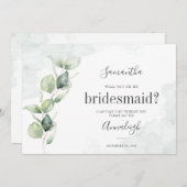 私の花嫁の仲間になってくれますか ユーカリ 水彩 招待状 (正面/裏面)