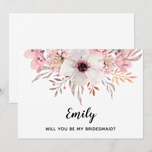 私の花嫁の仲間になってくれますか? 水彩花のカード 招待状 (正面/裏面)