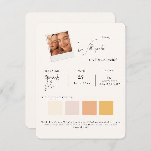 私の花嫁の仲間になってくれる？ フォト 花嫁の仲間への提案 招待状 (正面/裏面)