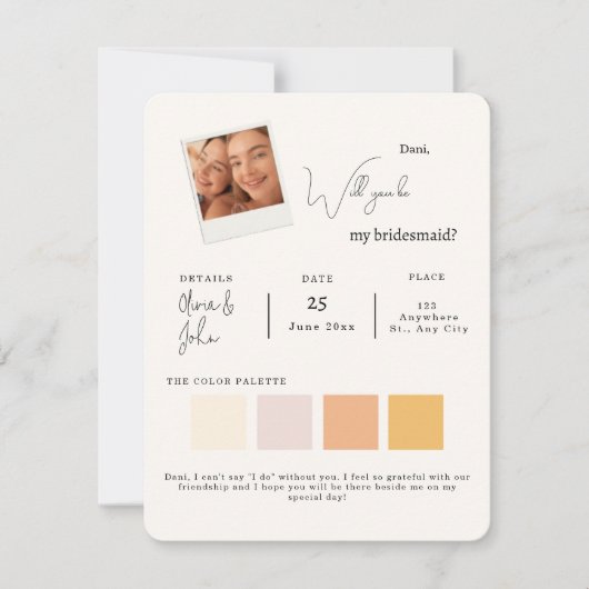 私の花嫁の仲間になってくれる？ フォト 花嫁の仲間への提案 招待状 (正面)