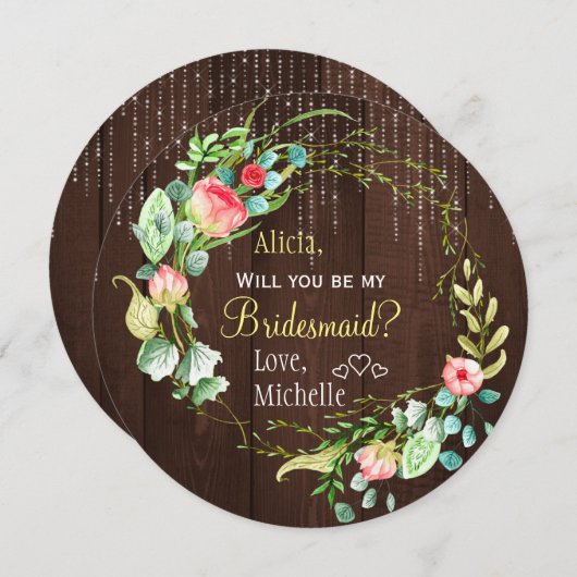 私の花嫁の素朴なバラリース 招待状 (正面/裏面)