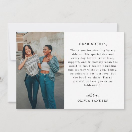 私の花嫁の結婚式の日の写真にコケット弓 サンキューカード (裏面)