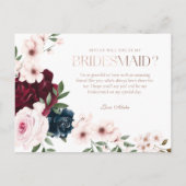 私の花嫁の赤と海軍の花模様の写真 インビテーションポストカード (裏面)