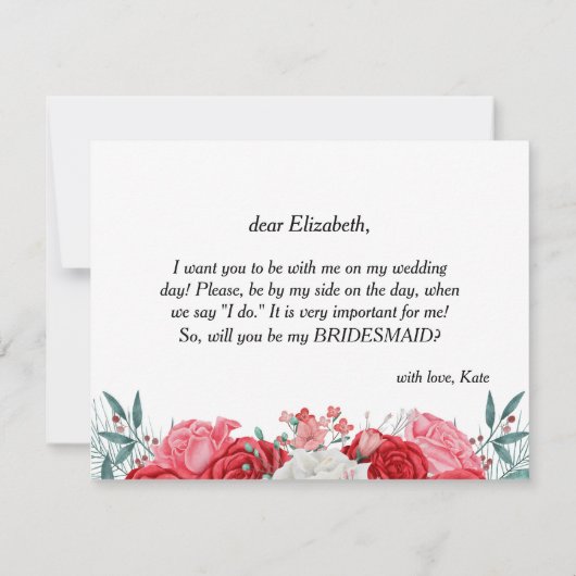 私の花嫁の赤ローズウォーターの色 招待状 (裏面)