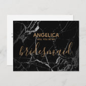 私の花嫁の黒大理石の金ゴールドか インビテーションポストカード (正面/裏面)