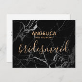 私の花嫁の黒大理石の金ゴールドか インビテーションポストカード (正面/裏面)