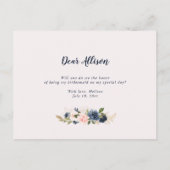 私の花嫁カードはネイビー・ブロッサム・ピンク インビテーションポストカード (裏面)