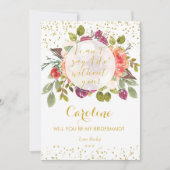 私の花嫁カード紫の金ゴールドフローラか 招待状 (正面)