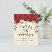 私の花嫁カード赤いバラのフローラ インビテーションポストカード (スタンド正面)