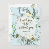 私の花嫁カード青い淡い色のフローラか インビテーションポストカード (正面/裏面)