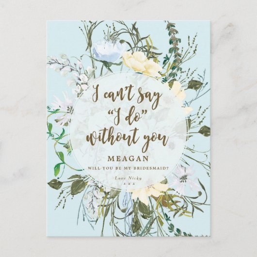 私の花嫁カード青い淡い色のフローラか インビテーションポストカード (正面)