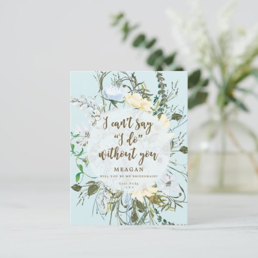 私の花嫁カード青い淡い色のフローラか インビテーションポストカード (スタンド正面)
