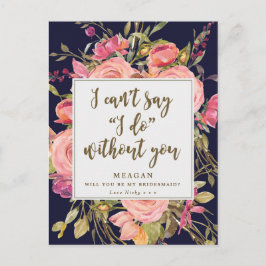 私の花嫁カードbohoフローラネイビー インビテーションポストカード