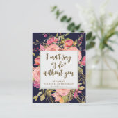 私の花嫁カードbohoフローラネイビー インビテーションポストカード (スタンド正面)