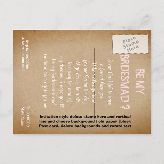 私の花嫁パーソナライズされたの世話をする インビテーションポストカード (裏面)