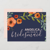 私の花嫁フローラパステルピンク金ゴールド インビテーションポストカード (正面/裏面)