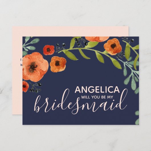 私の花嫁フローラパステルピンク金ゴールド インビテーションポストカード (正面/裏面)