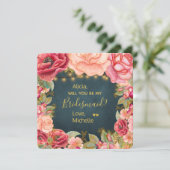 私の花嫁フローラピンクのネイビー金ゴールドか 招待状 (スタンド正面)