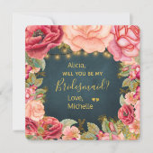 私の花嫁フローラピンクのネイビー金ゴールドか 招待状 (正面)