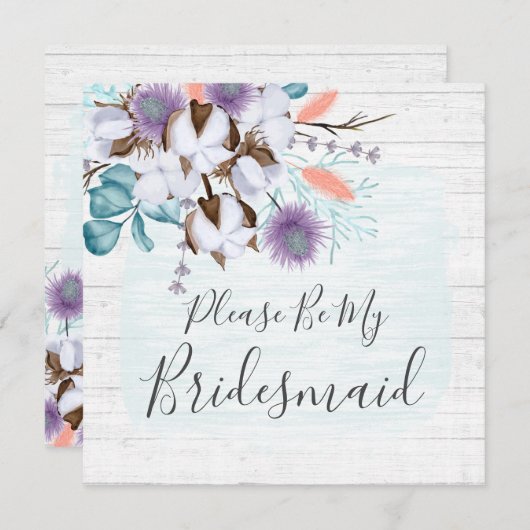 私の花嫁メイドのウッド素朴フローラカード 招待状 (正面/裏面)