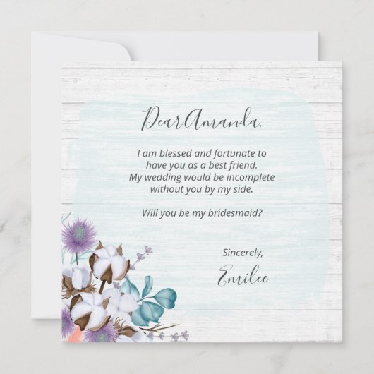 私の花嫁メイドのウッド素朴フローラカード 招待状 (裏面)