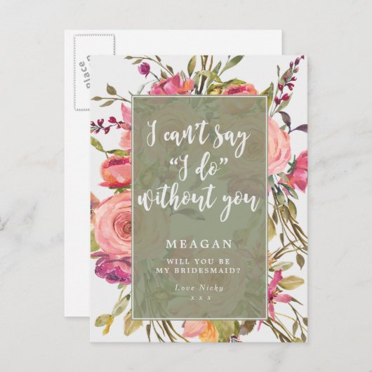 私の花嫁メイドのカードbohoフローラ インビテーションポストカード (正面/裏面)