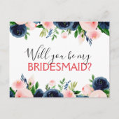 私の花嫁メイドのネイビーブルーピンクのフローラ 案内ポストカード (正面)