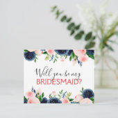 私の花嫁メイドのネイビーブルーピンクのフローラ 案内ポストカード (スタンド正面)