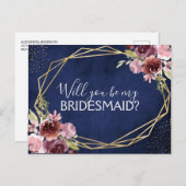 私の花嫁メイドのネイビー・ブルー・フローラか 案内ポストカード (正面/裏面)