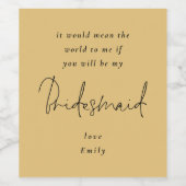 私の花嫁メイドのブラックスクリプト金ゴールドか ワインラベル (シングルラベル)