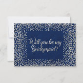 私の花嫁メイドのブルーネイビーグリッターシルバー 招待状 (正面)