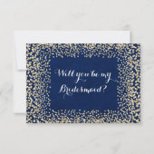 私の花嫁メイドのブルー金ゴールド海軍フェイク 招待状 (正面)