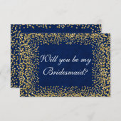 私の花嫁メイドのブルー金ゴールド紙吹雪か 招待状 (正面/裏面)