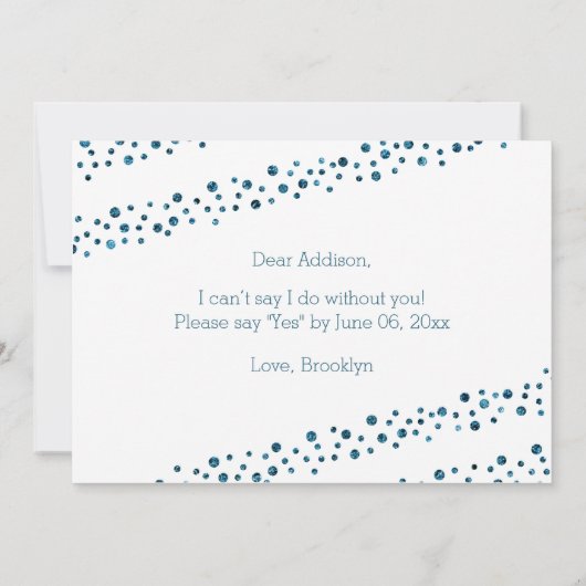 私の花嫁メイドのホワイトブルーグリッターか 招待状 (裏面)