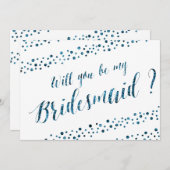 私の花嫁メイドのホワイトブルーグリッターか 招待状 (正面/裏面)