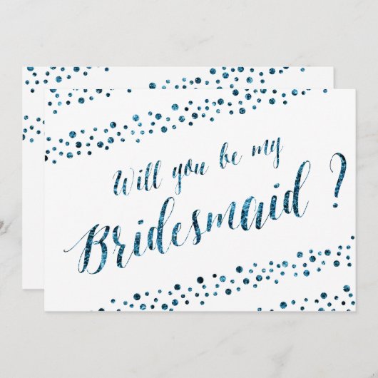 私の花嫁メイドのホワイトブルーグリッターか 招待状 (正面/裏面)