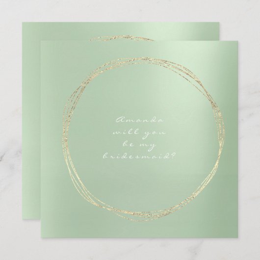 私の花嫁メイドのミントグリーンラグジュアリー金ゴールド 招待状 (正面/裏面)