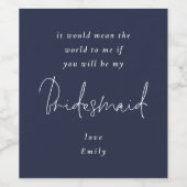 私の花嫁メイドの白い脚本ネイビー・ブルー ワインラベル (シングルラベル)