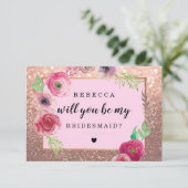 私の花嫁メイドの花のグリッターRoseGold 招待状 (スタンド正面)