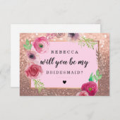 私の花嫁メイドの花のグリッターRoseGold 招待状 (正面/裏面)