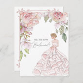 私の花嫁メイドの赤面ピンクフローラか インビテーションポストカード (正面/裏面)