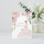 私の花嫁メイドの赤面ピンクフローラか インビテーションポストカード (スタンド正面)