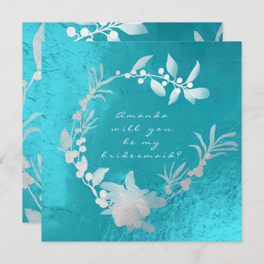 私の花嫁メイドシルバーターコイズリース 招待状 (正面/裏面)