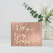 私の花嫁メイドバラピンク金ゴールドかフェイク インビテーションポストカード (スタンド正面)