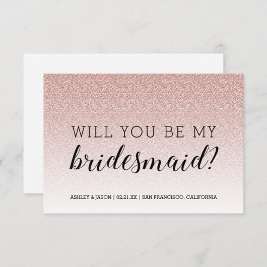 私の花嫁メイドピンクグリッターかグラデーション 招待状 (正面/裏面)