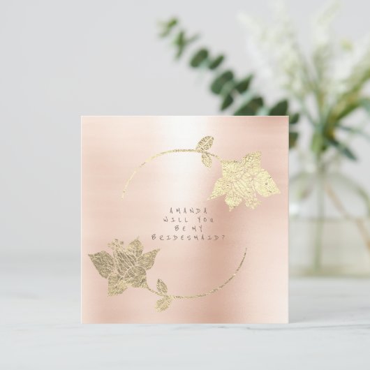 私の花嫁メイドピンク赤面バラ金ゴールド 招待状 (スタンド正面)