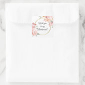 私の花嫁介添人になる?赤面ピンクフローラ金ゴールド スクエアシール (バッグ)