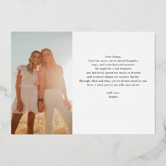 私の花嫁介添人に驚いた行おもしろい為 箔招待状 (裏面)